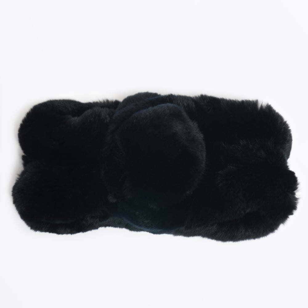 Rabbit Fur Pom Pom Scarf - Black