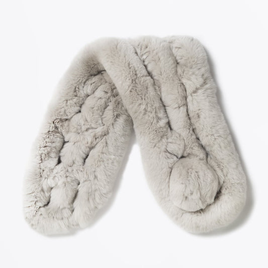 Rabbit Fur Pom Pom Scarf - Grey