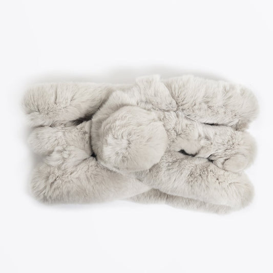 Rabbit Fur Pom Pom Scarf - Grey