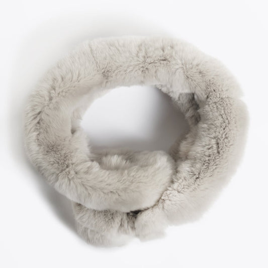 Rabbit Fur Pom Pom Scarf - Grey