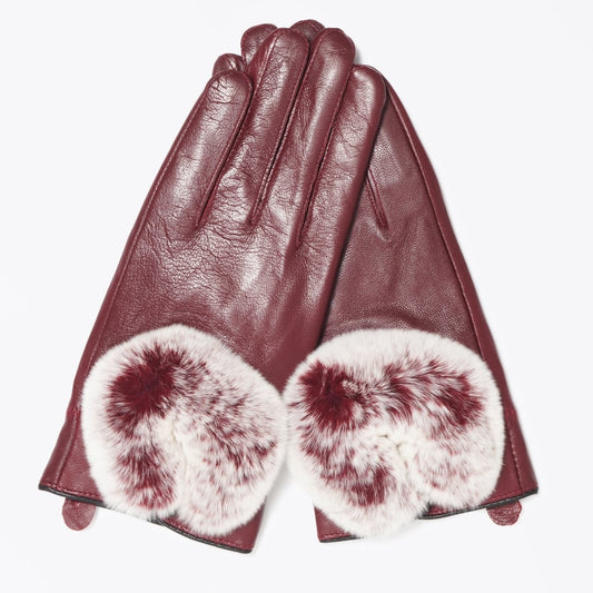 - Rabbit Fur Gloves - Wine