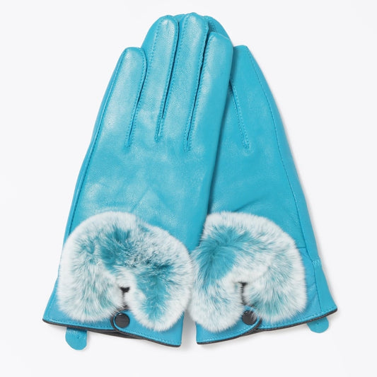 - Rabbit Fur Gloves - Turquoise