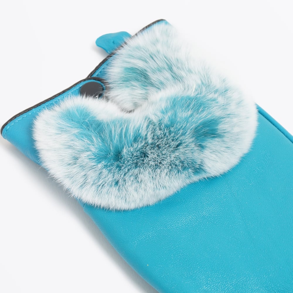 - Rabbit Fur Gloves - Turquoise