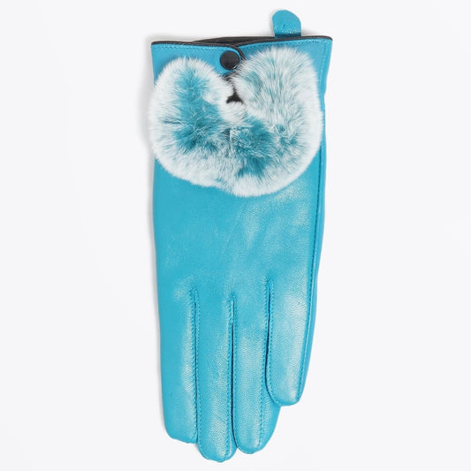 - Rabbit Fur Gloves - Turquoise
