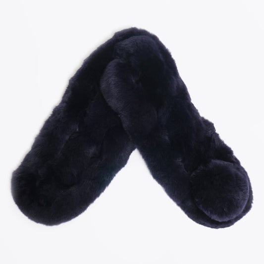 Rabbit Fur Pom Pom Scarf - Navy