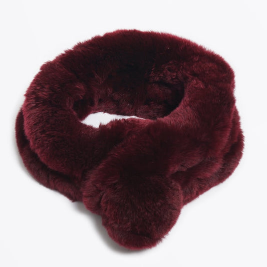 Rabbit Fur Pom Pom Scarf - Wine