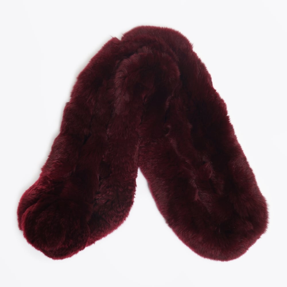 Rabbit Fur Pom Pom Scarf - Wine