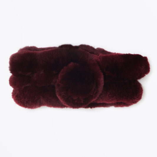 Rabbit Fur Pom Pom Scarf - Wine