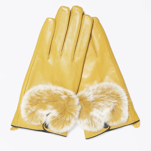 - Rabbit Fur Gloves - Mustard