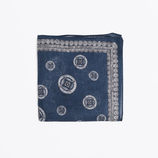 - Big Circle Print Pocket Square - Navy