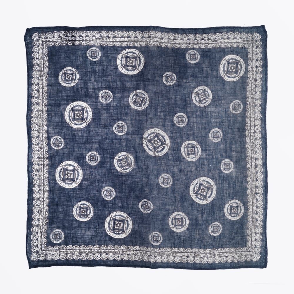 - Big Circle Print Pocket Square - Navy