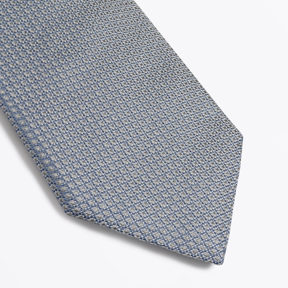 - Silk Woven Patterned Tie - Grey