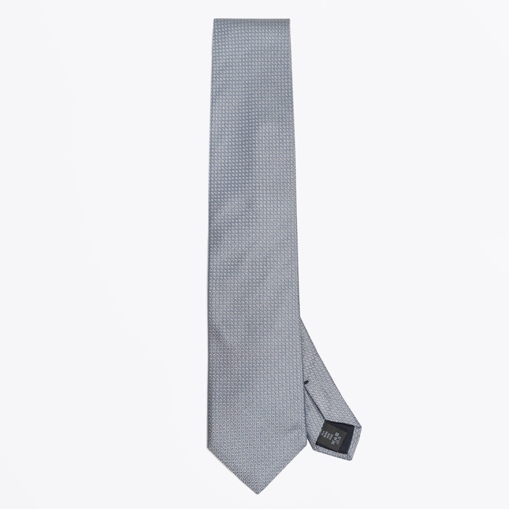 - Silk Woven Patterned Tie - Grey