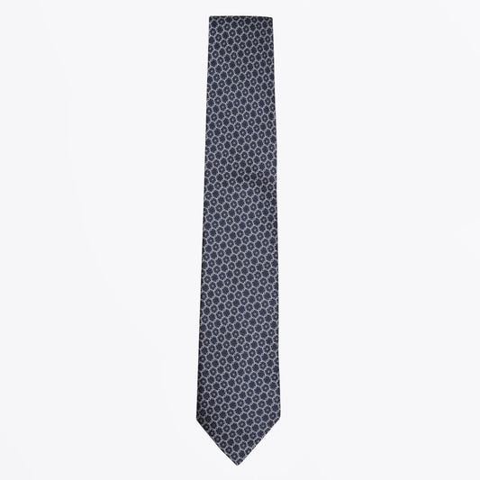 - Silk Woven Circle Pattern Tie - Navy