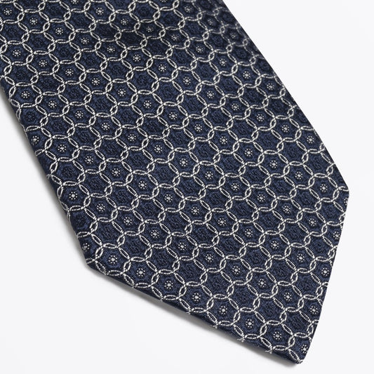 - Silk Woven Circle Pattern Tie - Navy