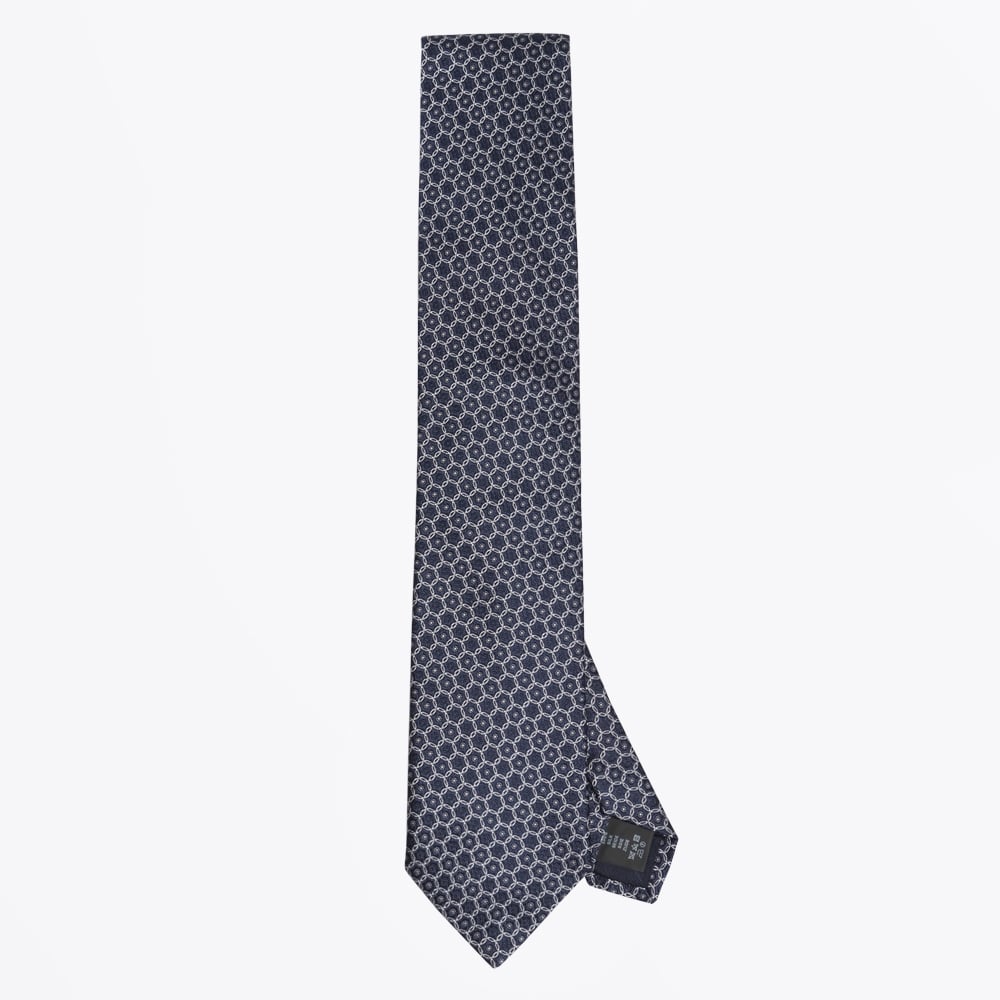 - Silk Woven Circle Pattern Tie - Navy