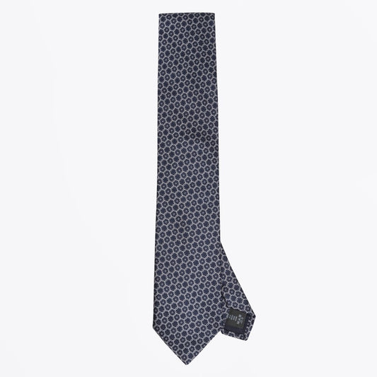 - Silk Woven Circle Pattern Tie - Navy