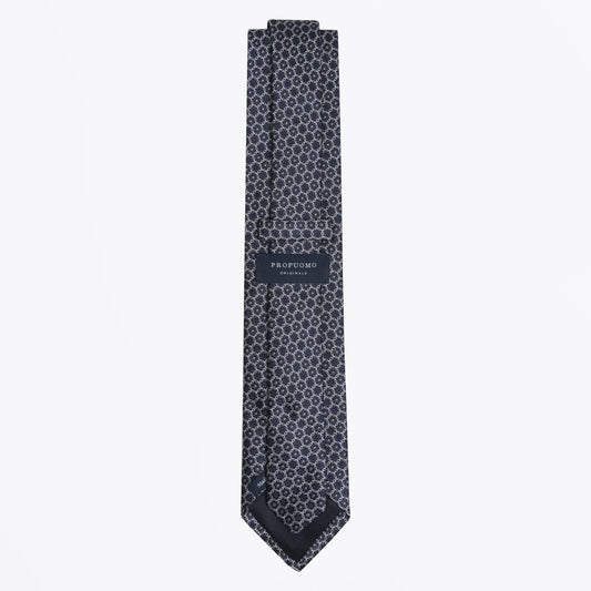 - Silk Woven Circle Pattern Tie - Navy