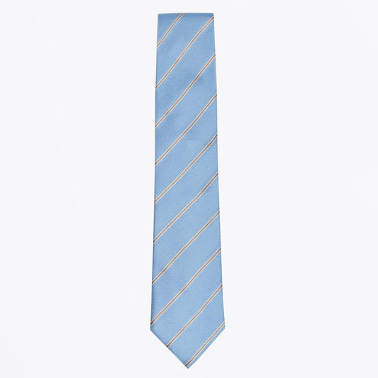 - Stripe Pattern Silk Woven Tie - Blue
