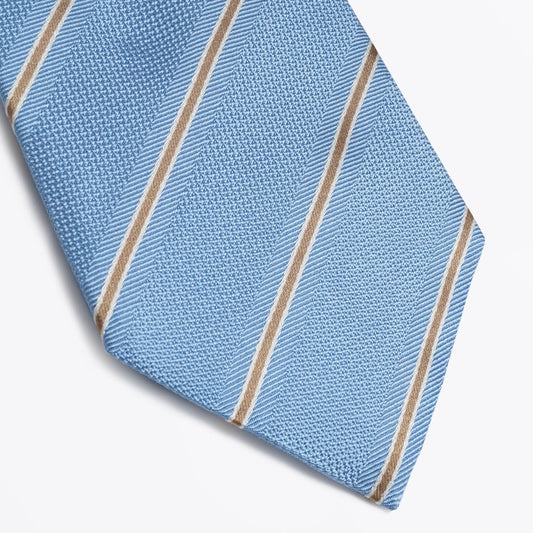 - Stripe Pattern Silk Woven Tie - Blue