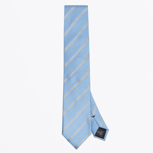- Stripe Pattern Silk Woven Tie - Blue