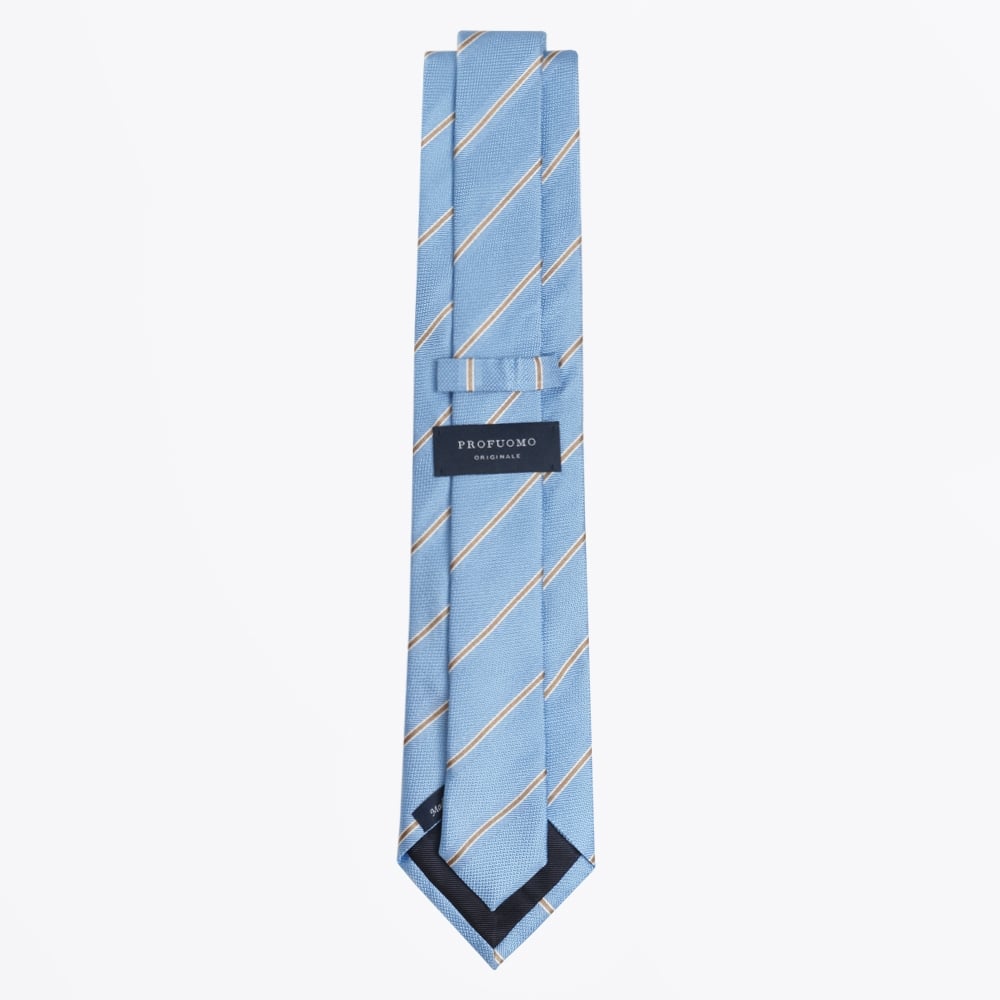 - Stripe Pattern Silk Woven Tie - Blue