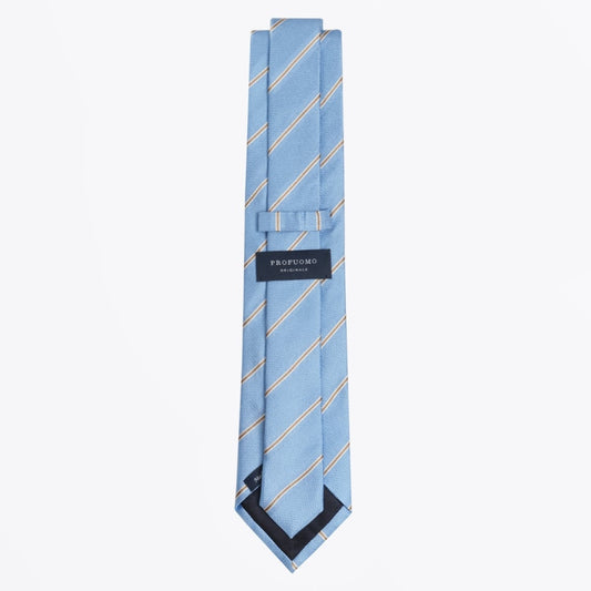 - Stripe Pattern Silk Woven Tie - Blue