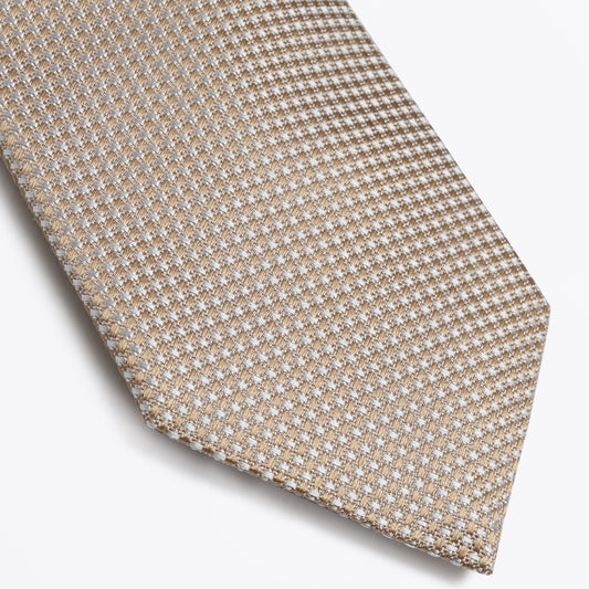 - Silk Woven Patterned Tie - Light Camel