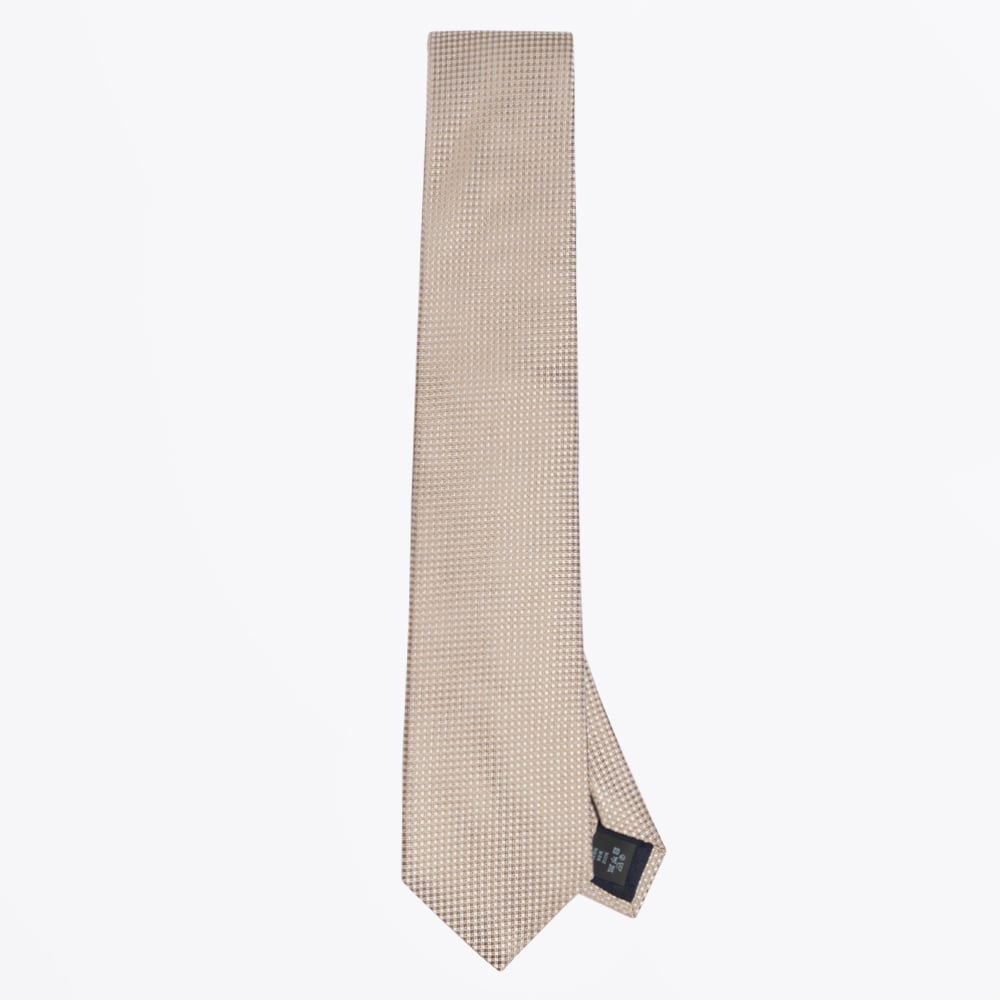- Silk Woven Patterned Tie - Light Camel