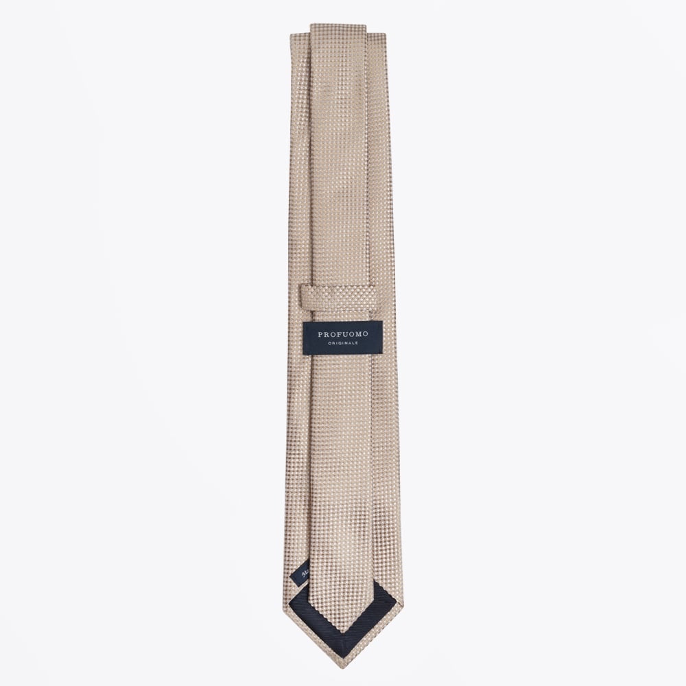 - Silk Woven Patterned Tie - Light Camel