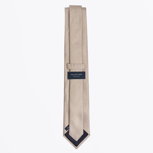 - Silk Woven Patterned Tie - Light Camel