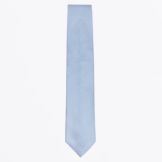 - Silk Woven Check Patterned Tie - Blue