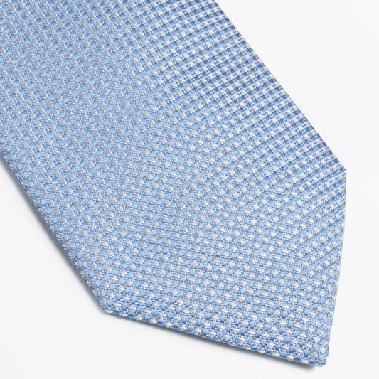- Silk Woven Check Patterned Tie - Blue