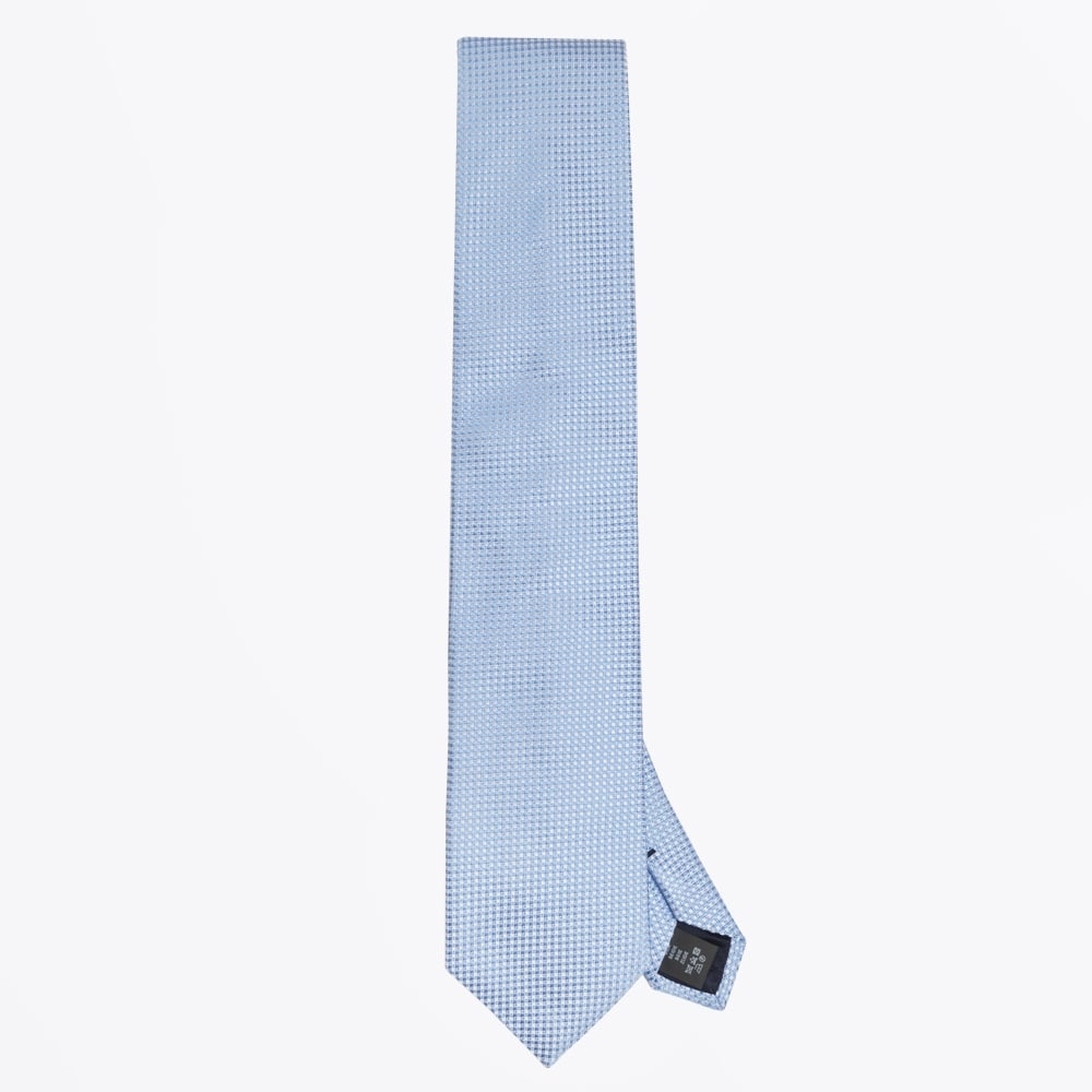 - Silk Woven Check Patterned Tie - Blue