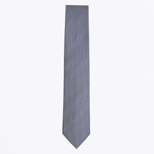 - Silk Woven Check Pattern Tie - Navy