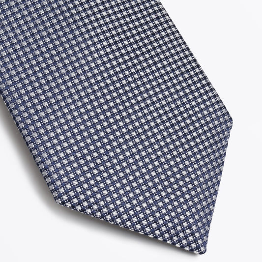 - Silk Woven Check Pattern Tie - Navy