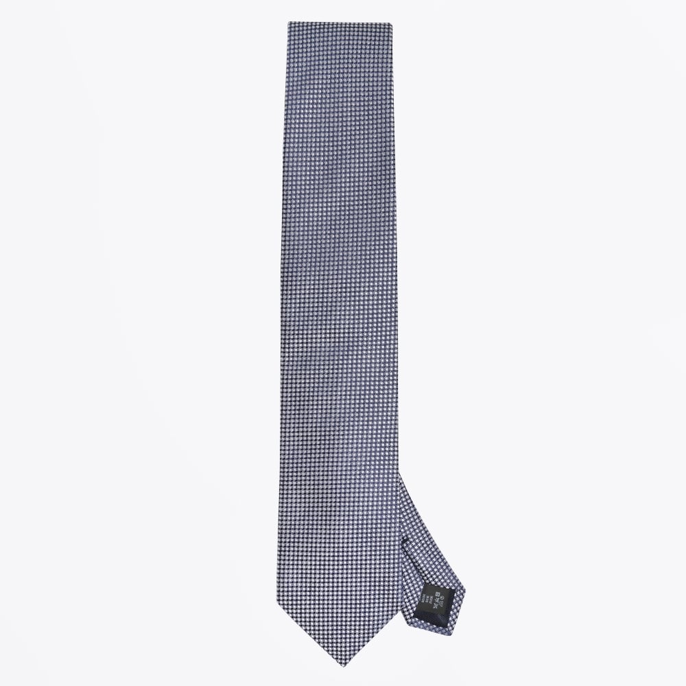 - Silk Woven Check Pattern Tie - Navy