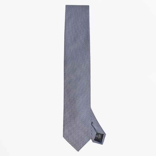- Silk Woven Check Pattern Tie - Navy