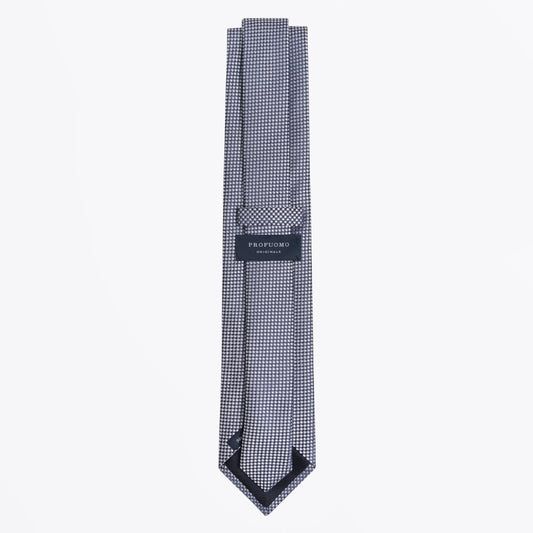 - Silk Woven Check Pattern Tie - Navy