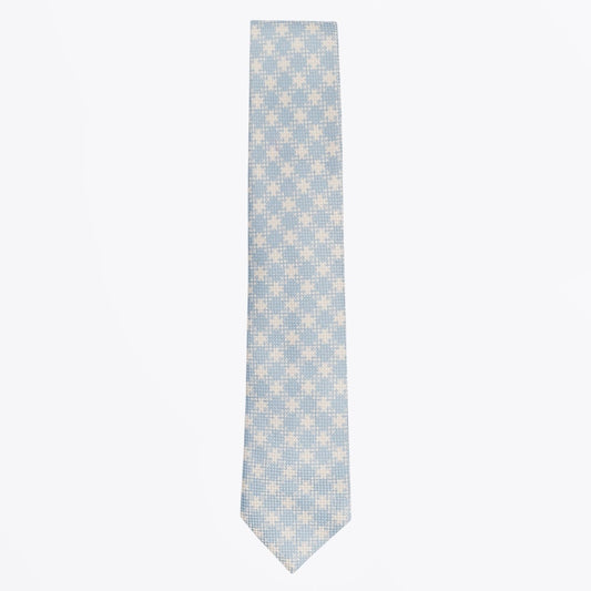 - Cotton Gingham Print Tie - Blue