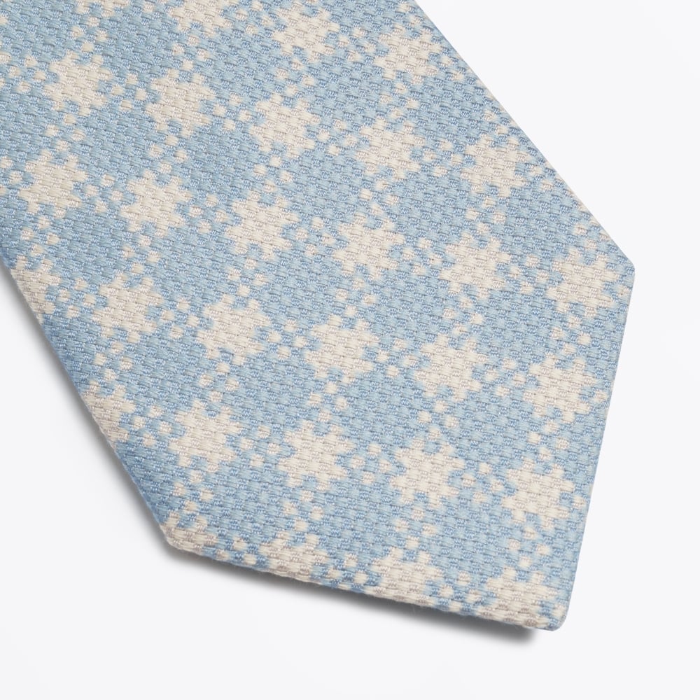 - Cotton Gingham Print Tie - Blue