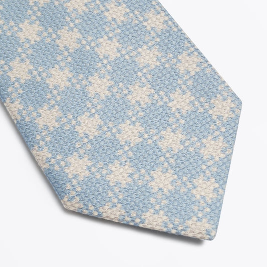 - Cotton Gingham Print Tie - Blue
