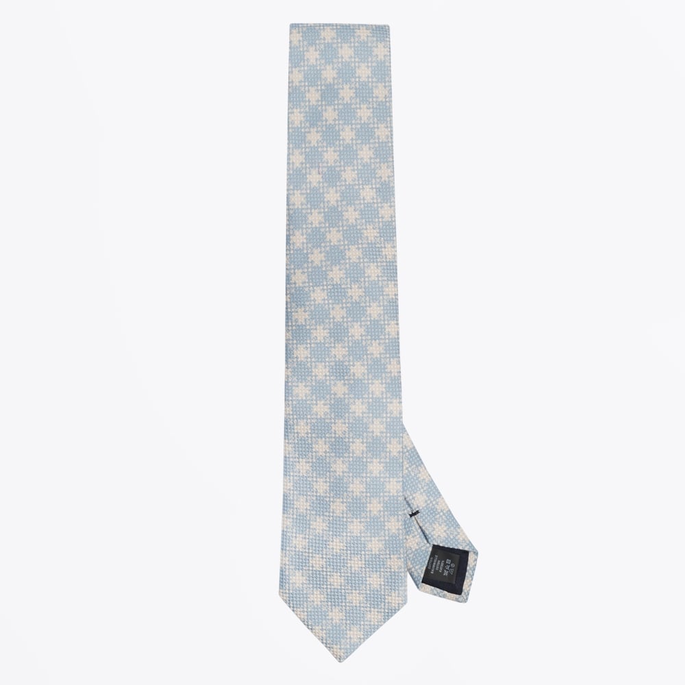 - Cotton Gingham Print Tie - Blue