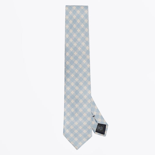 - Cotton Gingham Print Tie - Blue