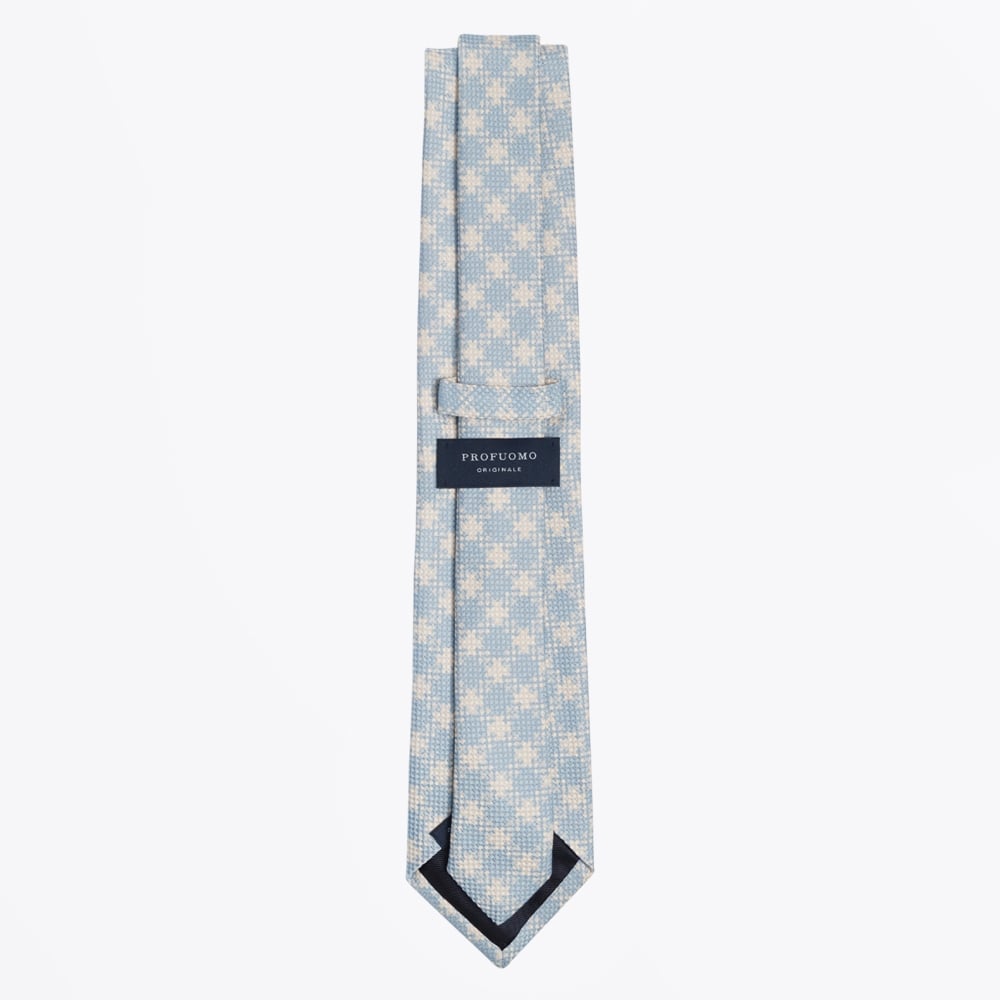 - Cotton Gingham Print Tie - Blue