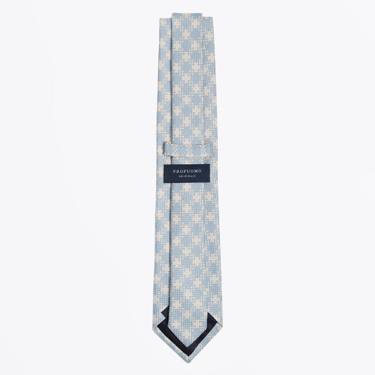 - Cotton Gingham Print Tie - Blue