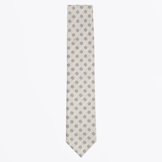 Floral Cotton Linen Mix Woven Tie - Ecru