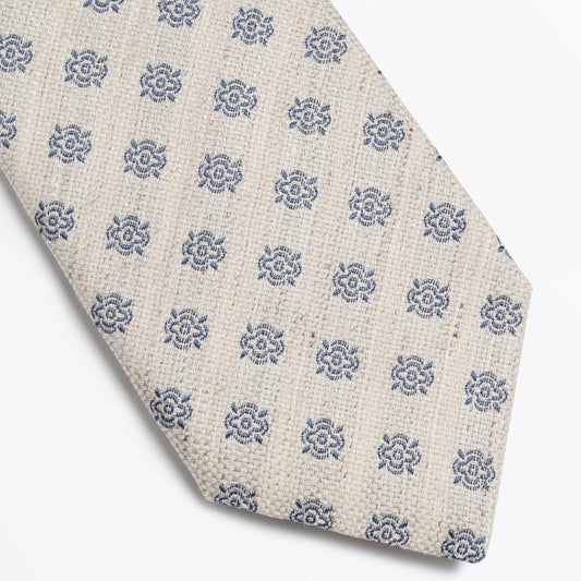 Floral Cotton Linen Mix Woven Tie - Ecru