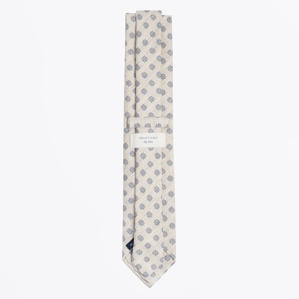 Profuomo Floral Cotton Linen Mix Woven Tie - Ecru
