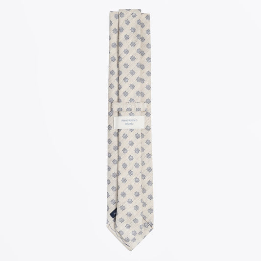 Floral Cotton Linen Mix Woven Tie - Ecru